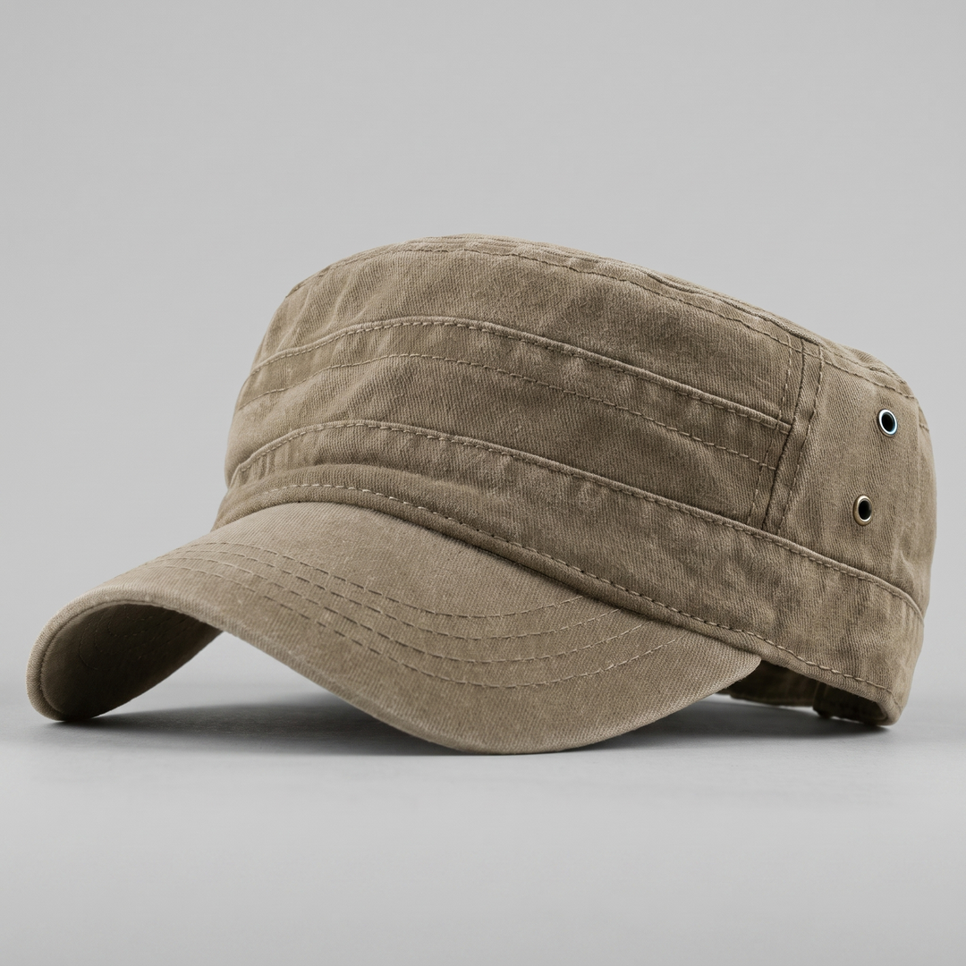 Men's washed cotton cadet cap in khaki