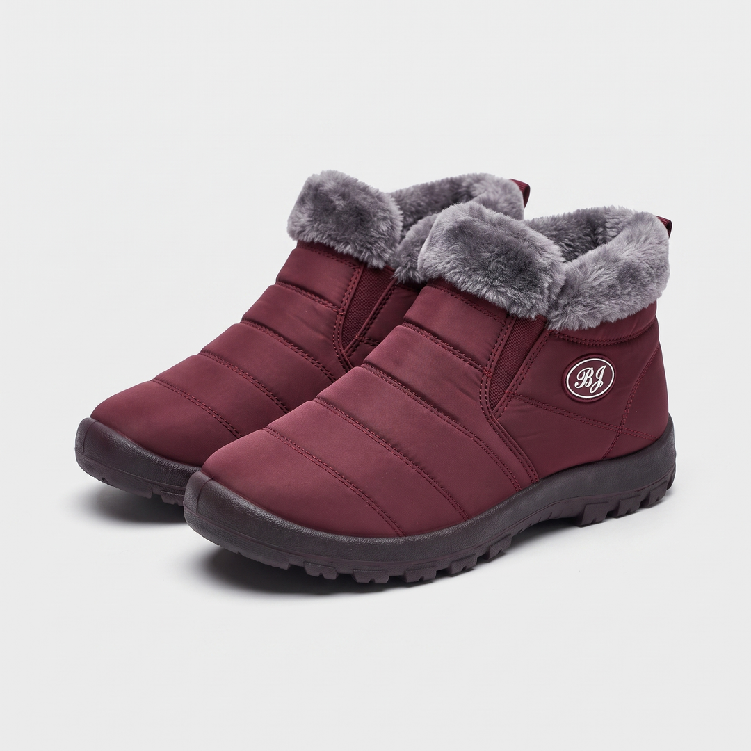 Women's fur-lined slip-on winter boots in red