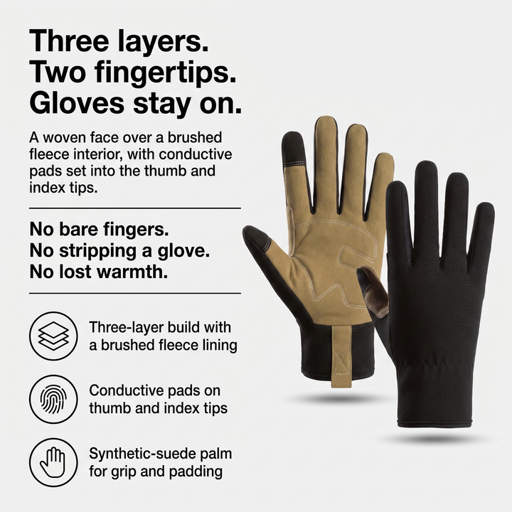 How it works: three-layer build with conductive thumb and index tips