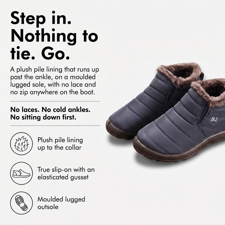 How it works: pile lining, slip-on gusset and lugged outsole
