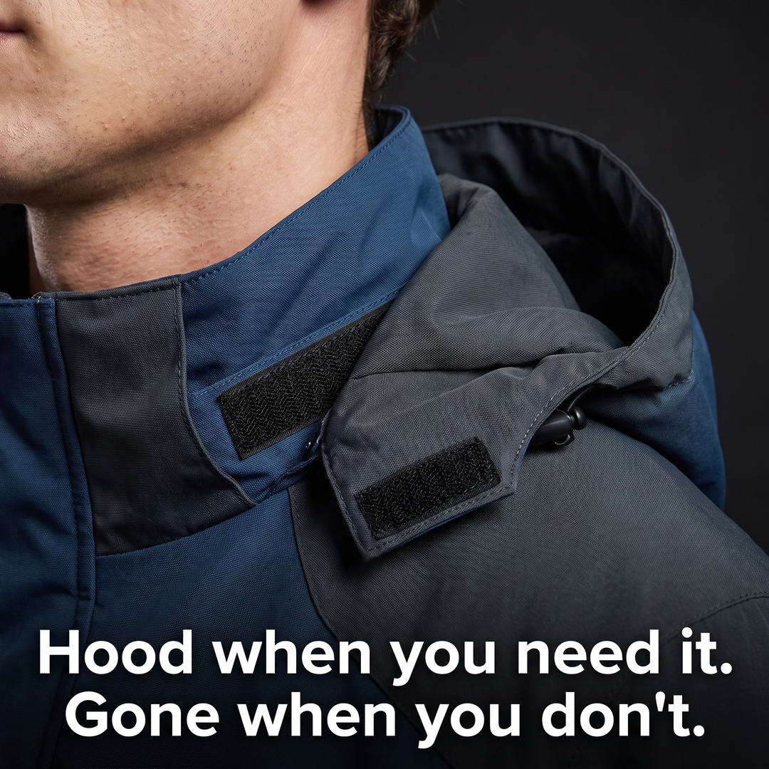 Men's Rain Jacket - Fold-Away Hood Detail