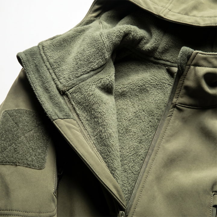 Close-up of the fleece lining bonded inside the softshell jacket