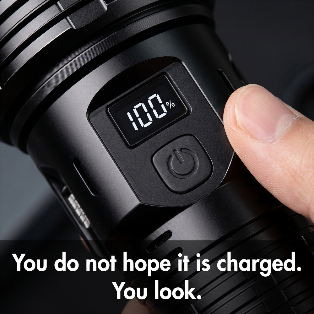 Close-up of the digital battery percentage display reading 100 percent