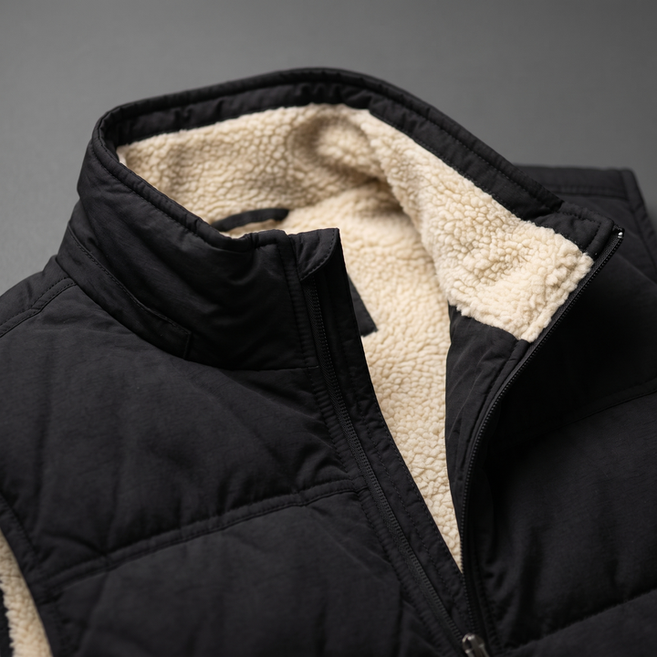Men's Fleece Vest - Stand Collar Sherpa Detail - Activearo