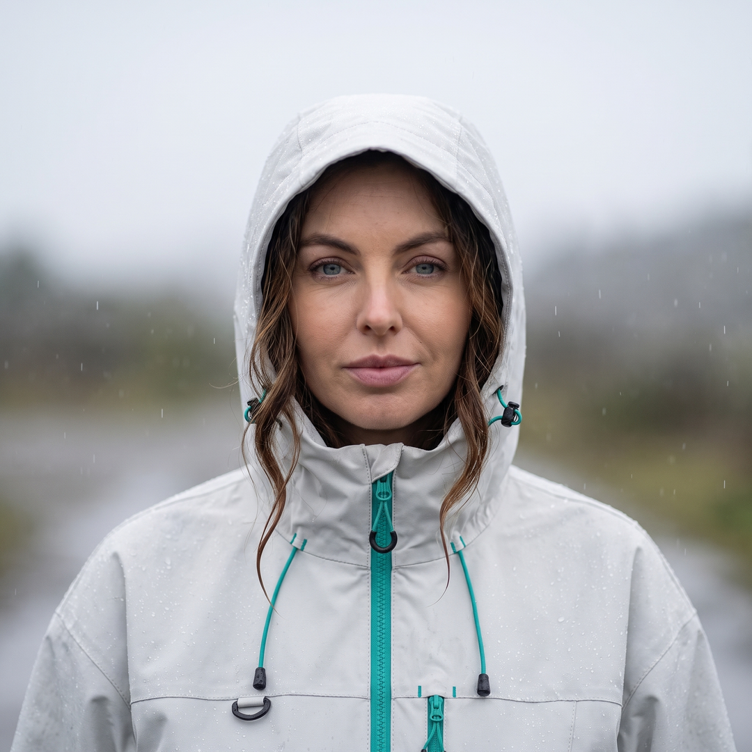 Women's Rain Jacket - Hood Up in Rain