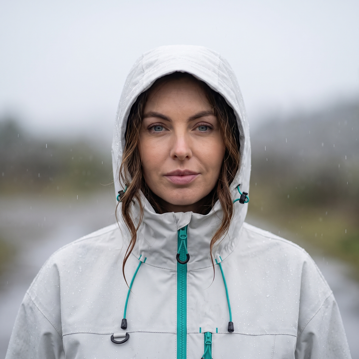 Women's Rain Jacket - Hood Up in Rain