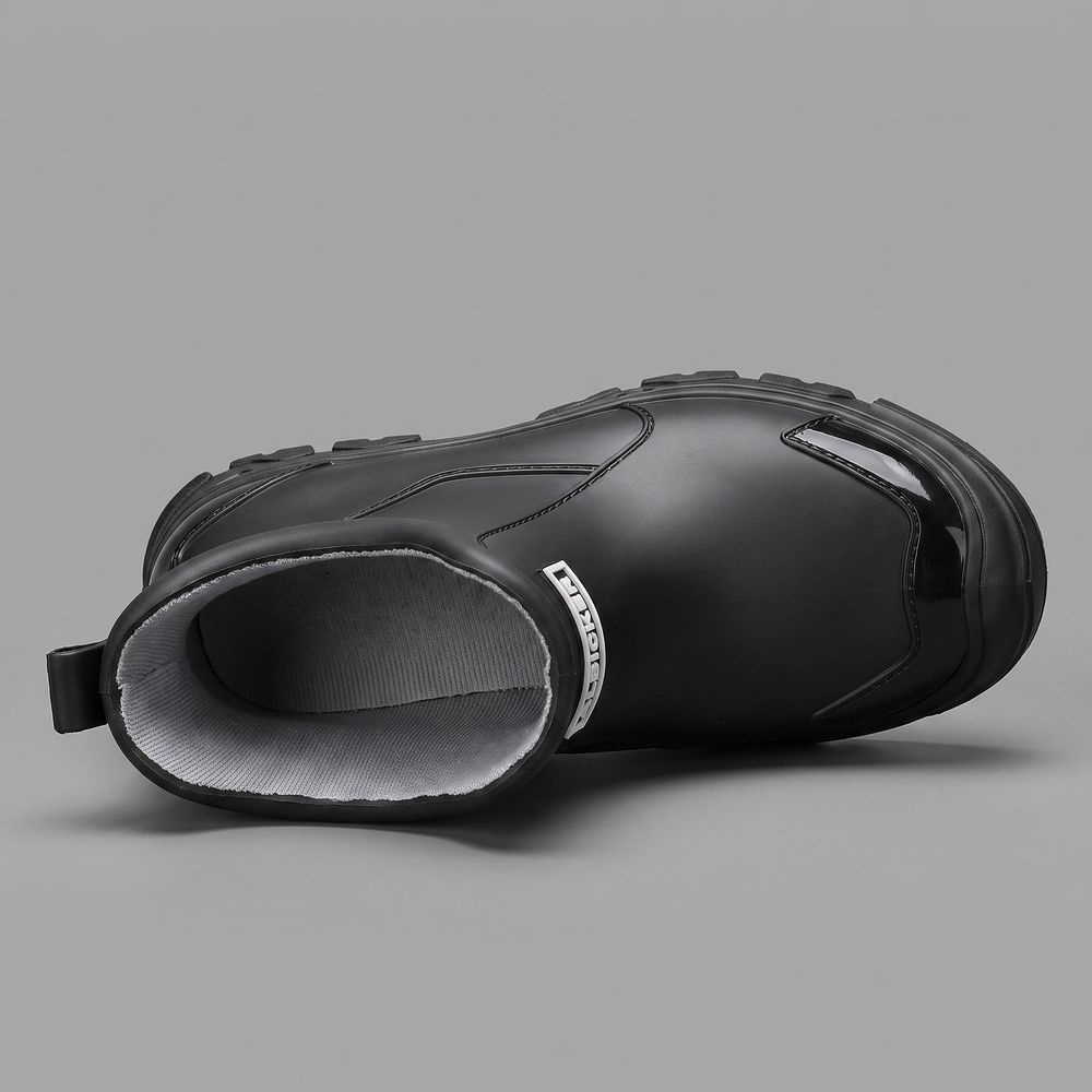 The fabric lining and fabric insole inside the boot