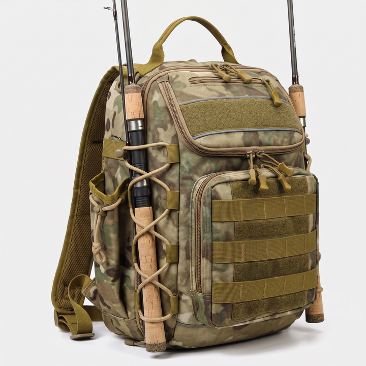 Two rods laced to the flanks of the pack