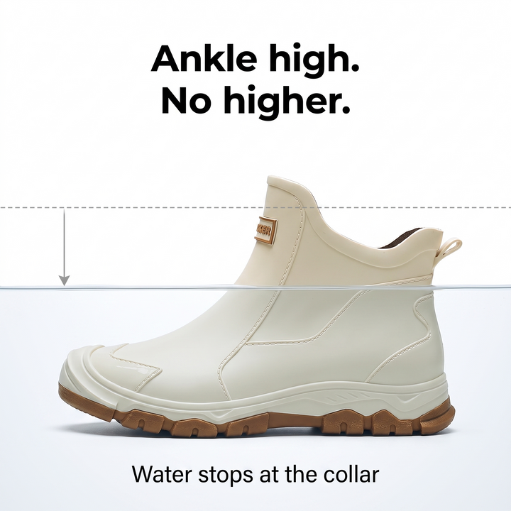 Ankle height: water stops at the collar