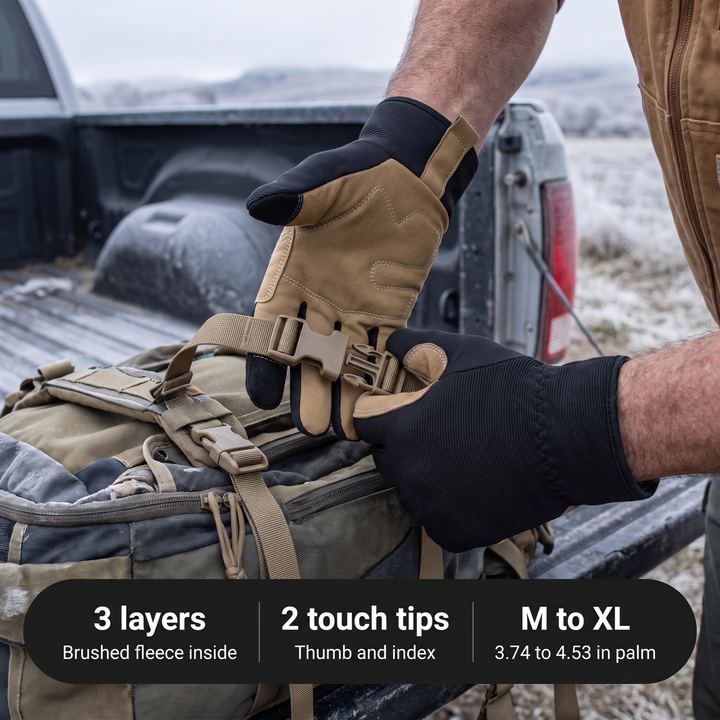 Working a pack buckle in the gloves with key specifications