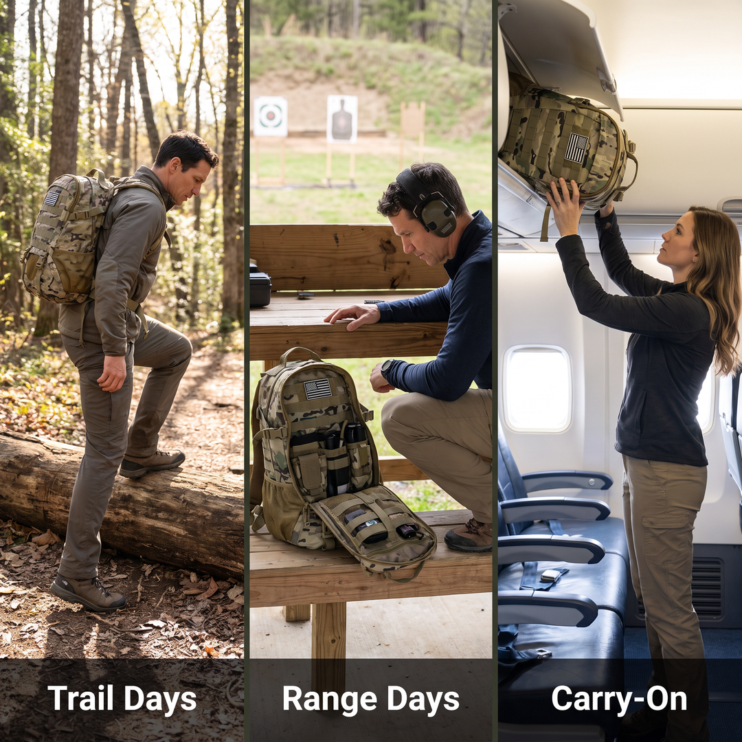 Three uses: trail days, range days and carry-on travel
