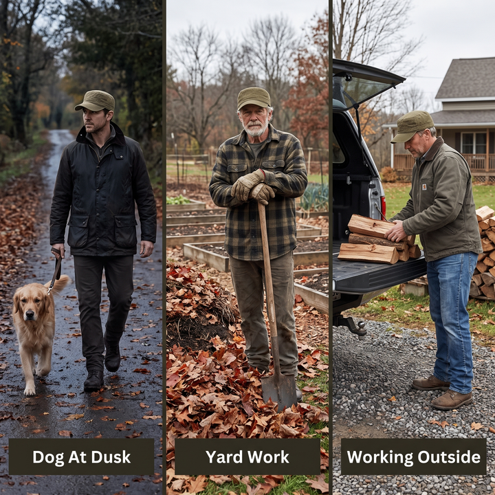 Three uses: dog at dusk, yard work and working outside
