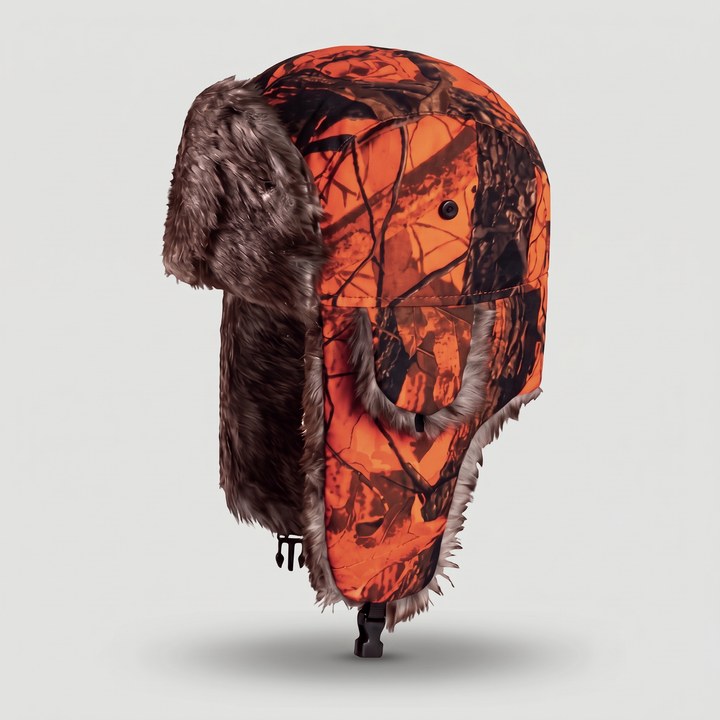 Camo trapper hat in Blaze Orange Camo