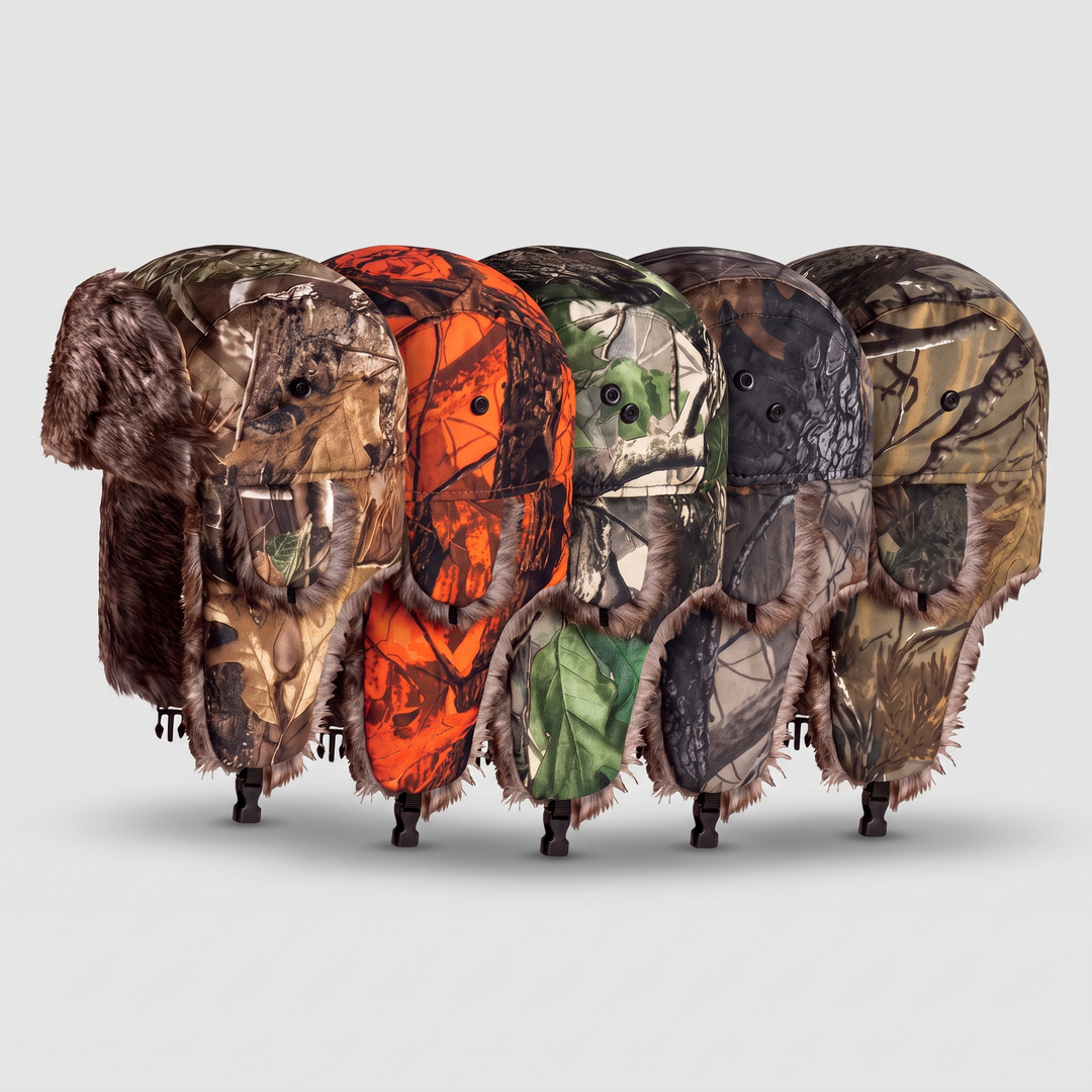 Camo trapper hat in all five camo prints side by side