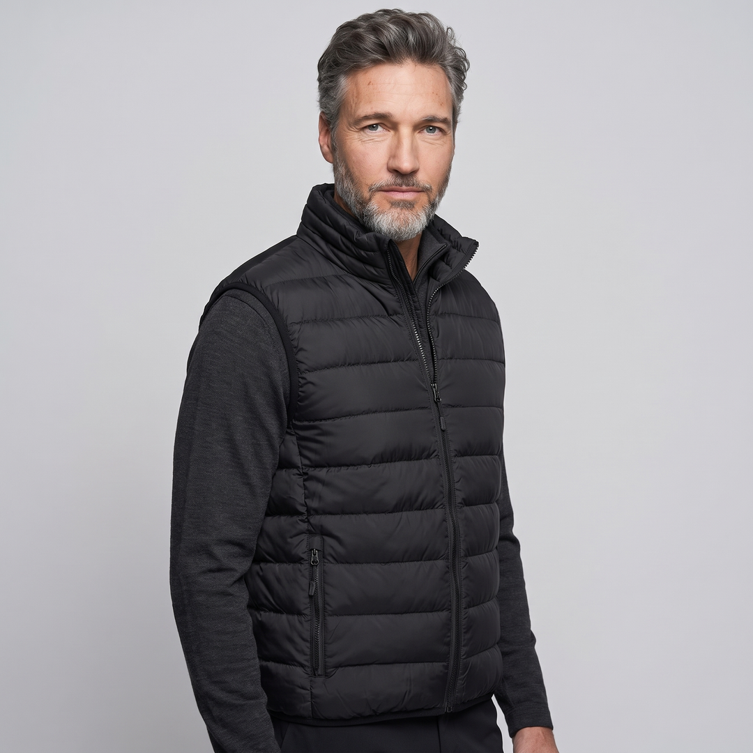 Men's Puffer Vest - Black - Model Torso Front