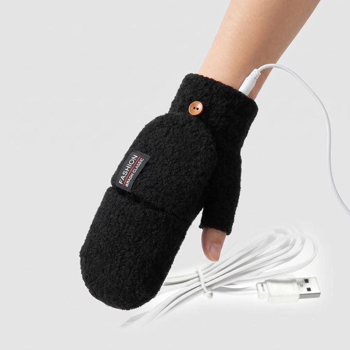 Heated glove with the flip-top pulled over the fingers in mitten mode