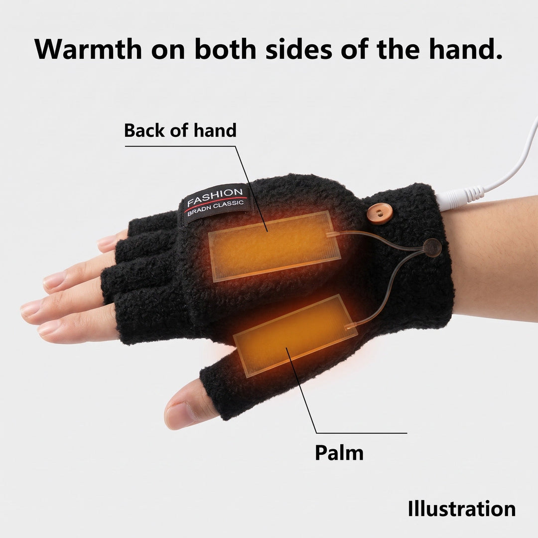 Illustration of the heating panels on the palm and back of the hand inside the glove
