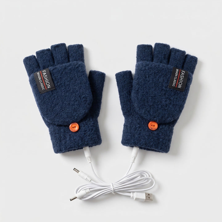 USB heated fingerless gloves in Navy