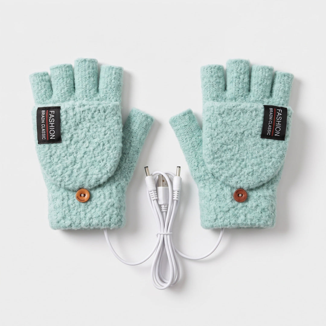 USB heated fingerless gloves in Mint Green