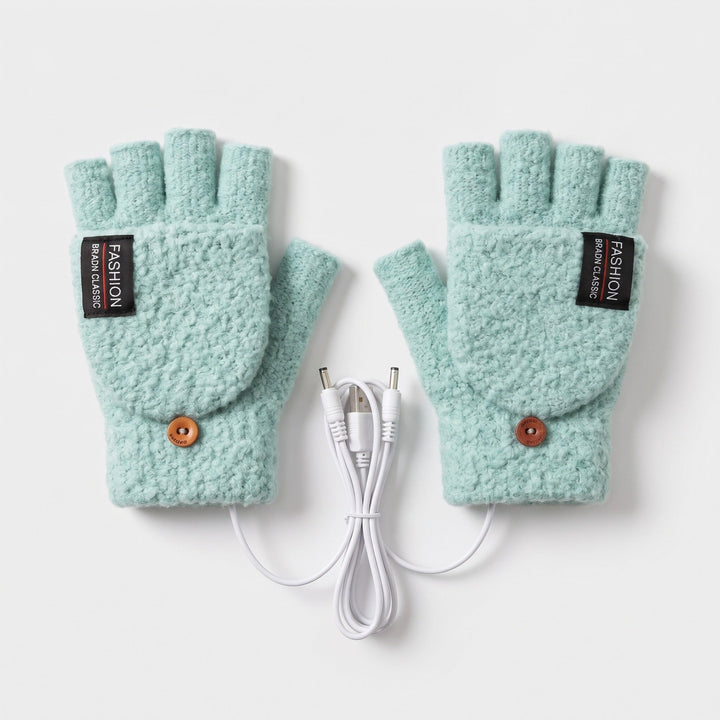 USB heated fingerless gloves in Mint Green