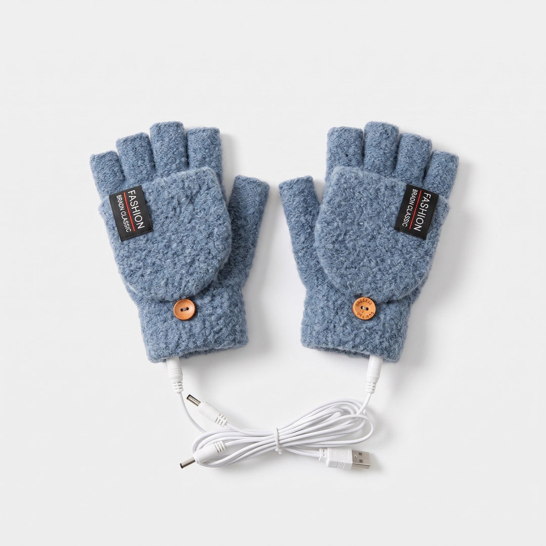 USB heated fingerless gloves in Blue