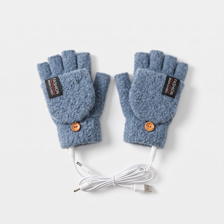 USB heated fingerless gloves in Blue