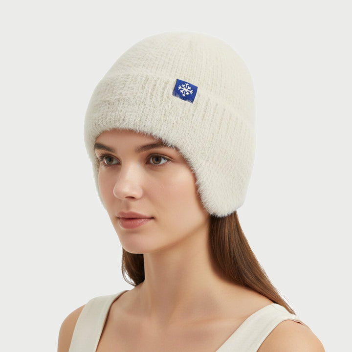 Women's beanie with ear flaps in Cream