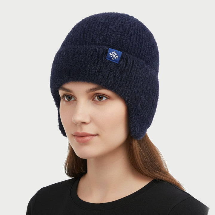 Women's beanie with ear flaps in Navy