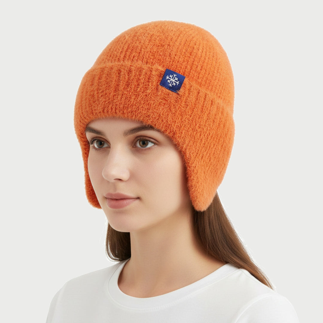 Women's beanie with ear flaps in Orange