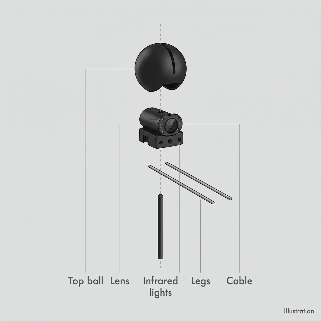 Illustration of the underwater fish camera taken apart into its parts