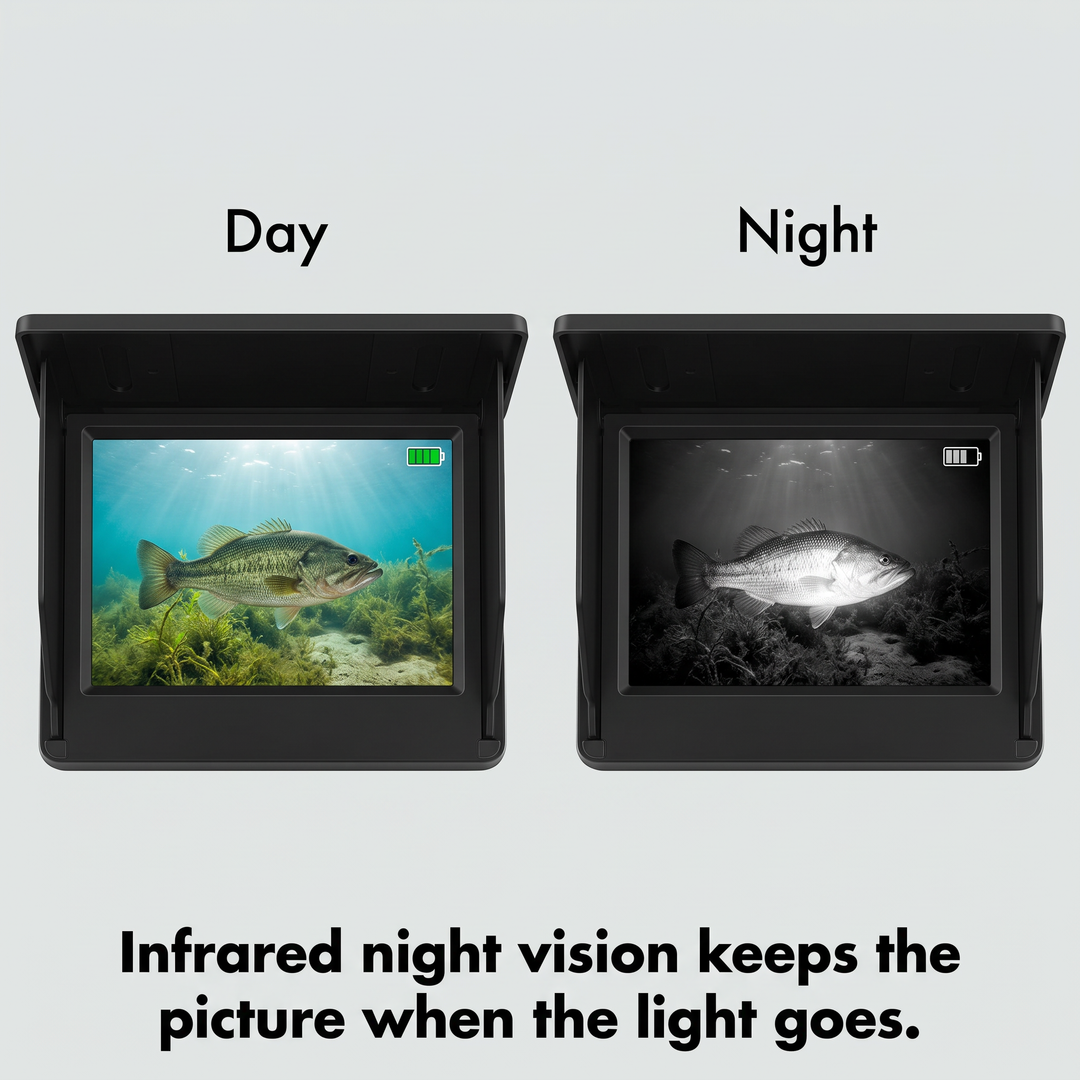 Underwater fish camera screen by day and with infrared night vision