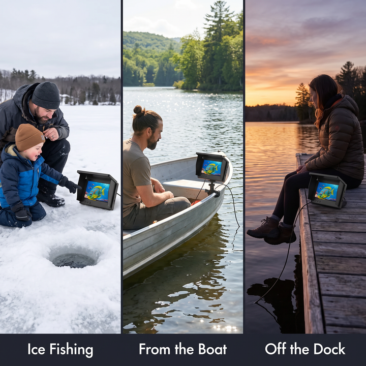 Underwater fishing camera used for ice fishing, from the boat and off the dock