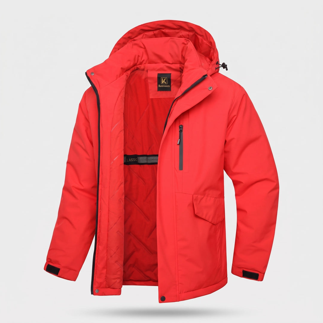Men's Winter Jacket in Watermelon Red, front view