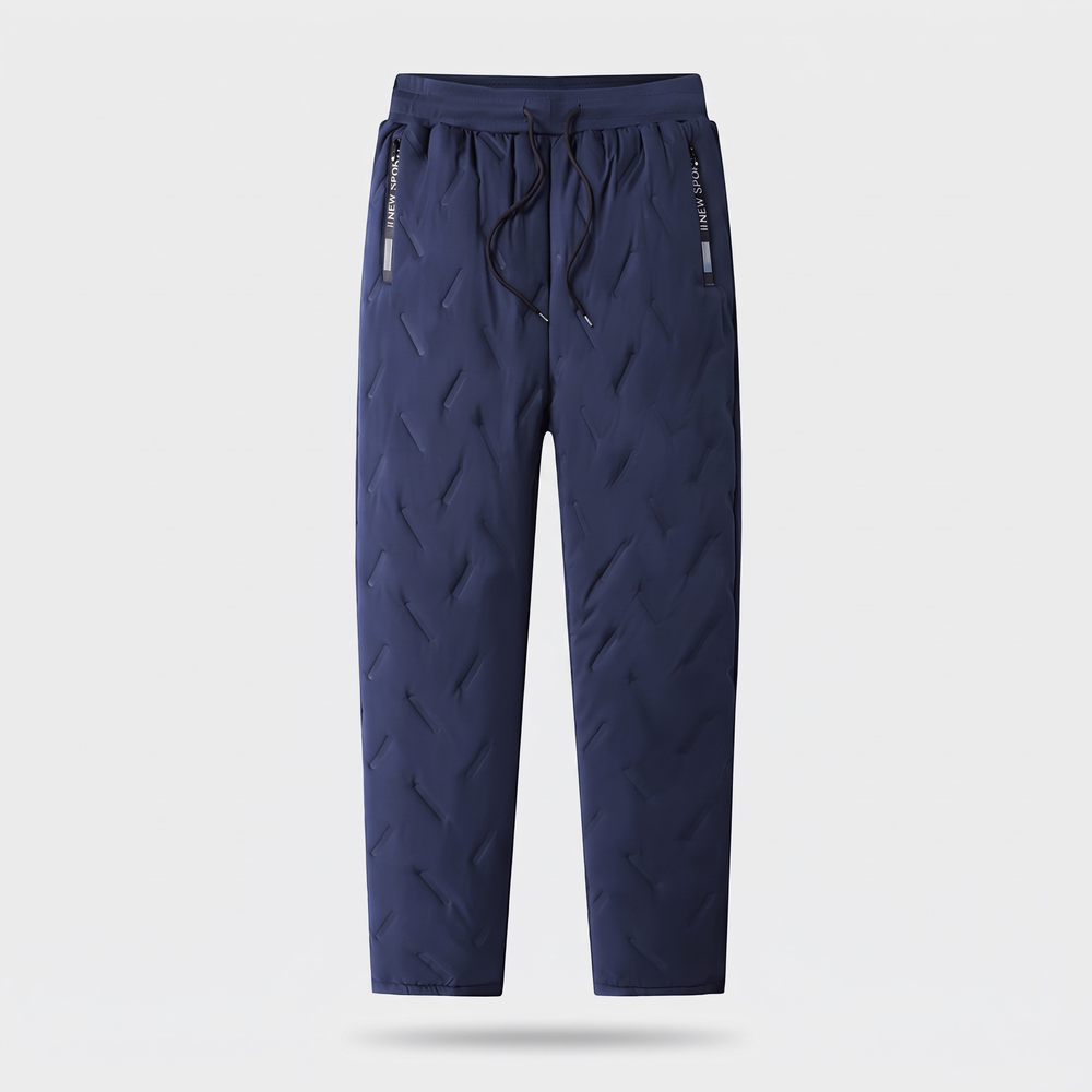 Women's fleece lined pants in blue, front view