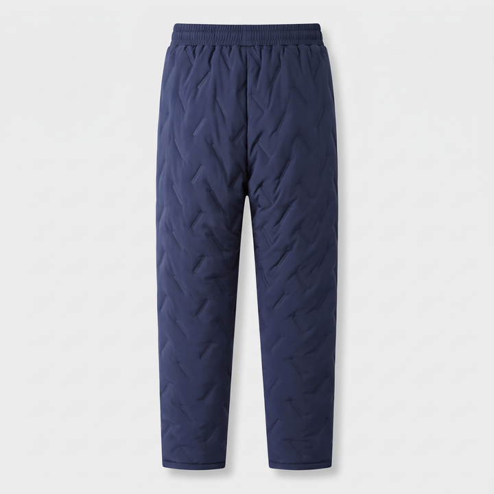 Women's fleece lined pants in blue, back view