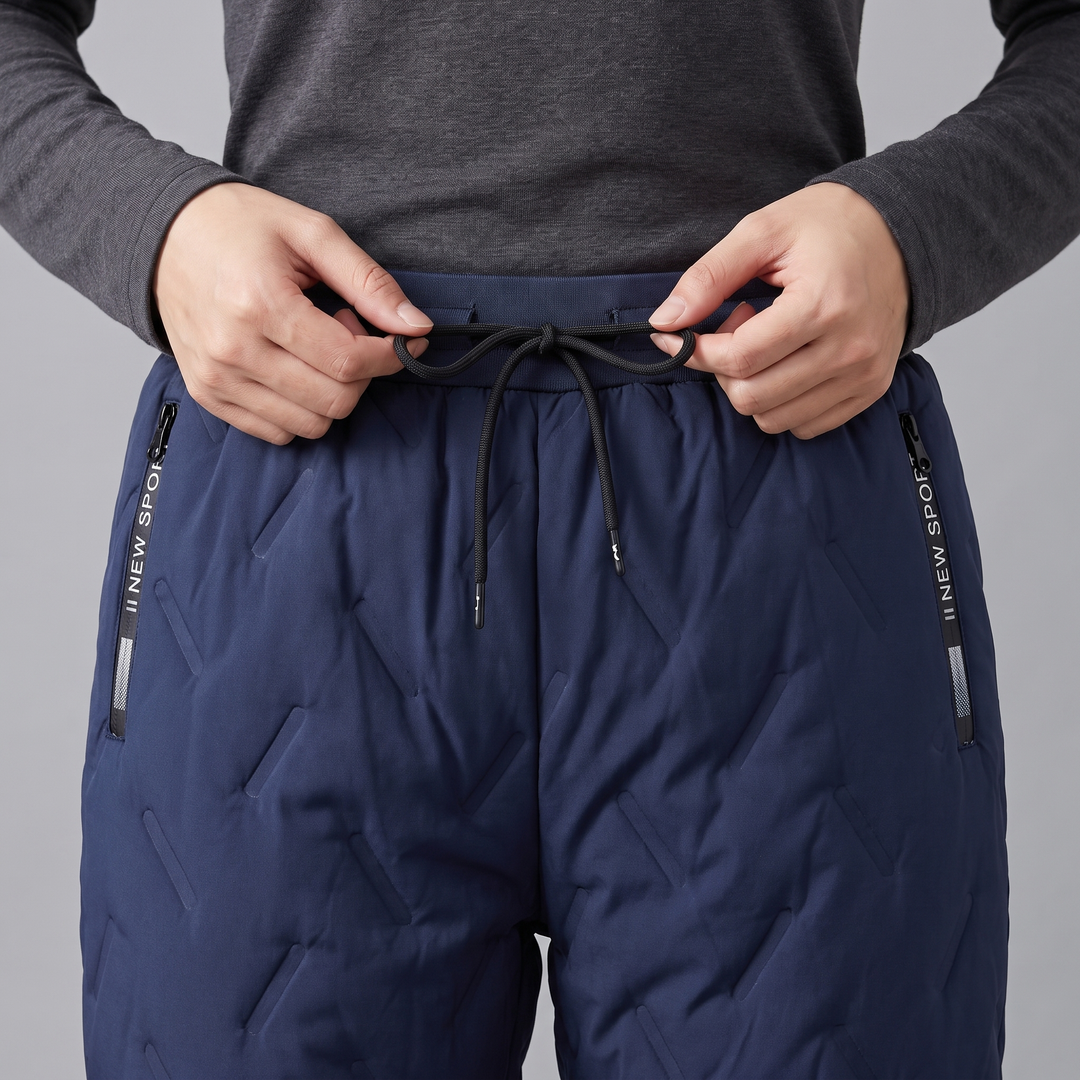 Elastic drawstring waistband on women's winter pants