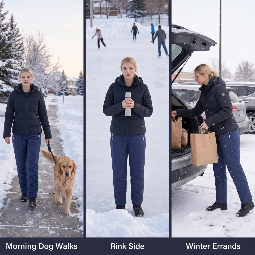 Fleece lined winter pants for dog walks, the rink and errands