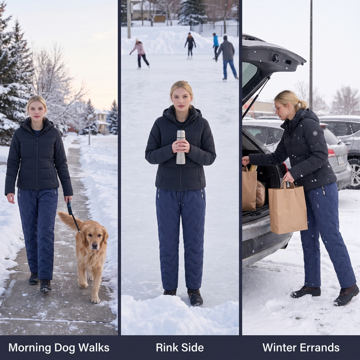Fleece lined winter pants for dog walks, the rink and errands